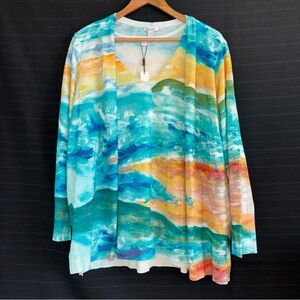 NWT Chicos Painted Fields Multicolor Tank & Cardigan 2 Pc Sweater Set Size 4 XXL